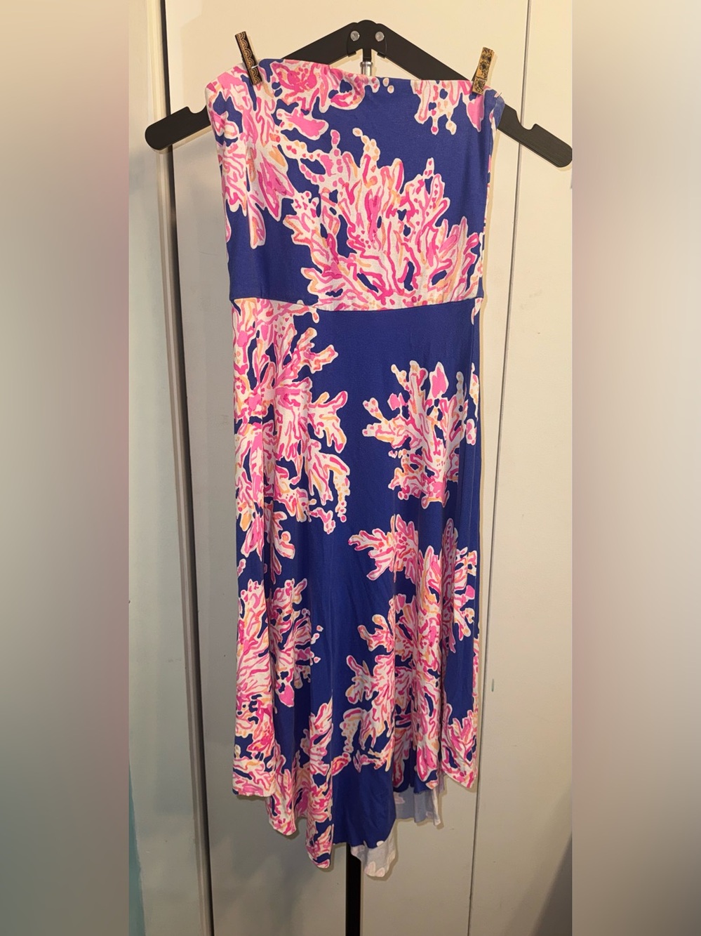Lilly Pulitzer XXS Strapless Floral Maxi Dress Blue Pink Built In Bra Resort - Picture 1 of 9